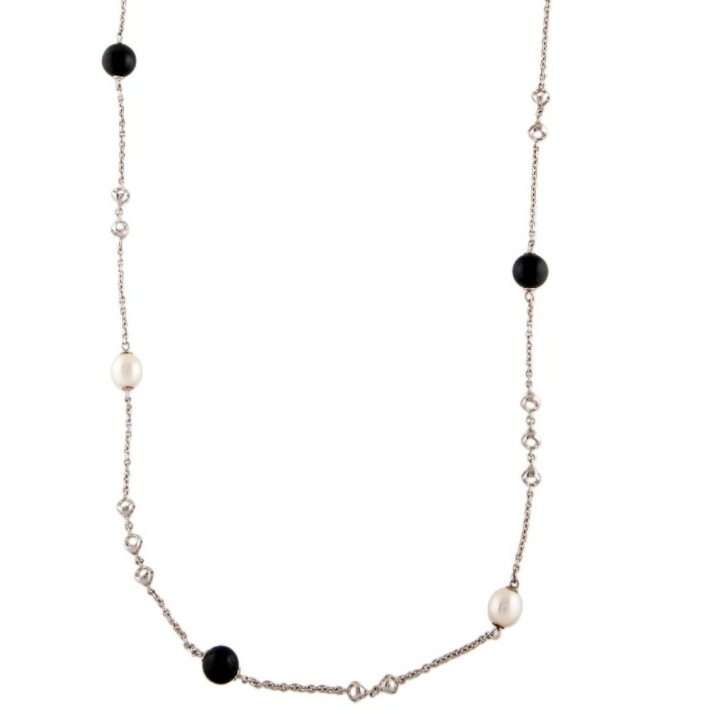 DI MODOLO STERLING SLIVER 925 PEARL &  CATS EYE 33" NECKLACE